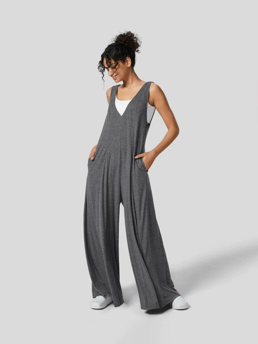 ZARA Relaxed Wide Leg Slimming Jumpsuit Dark